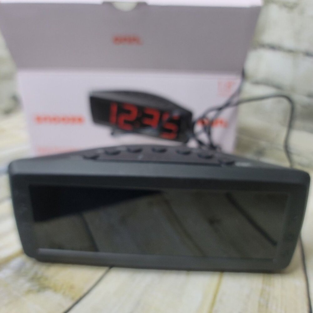ONN Digital Alarm Clock 1.8 in Red LCD Display AM/FM Radio in Black
